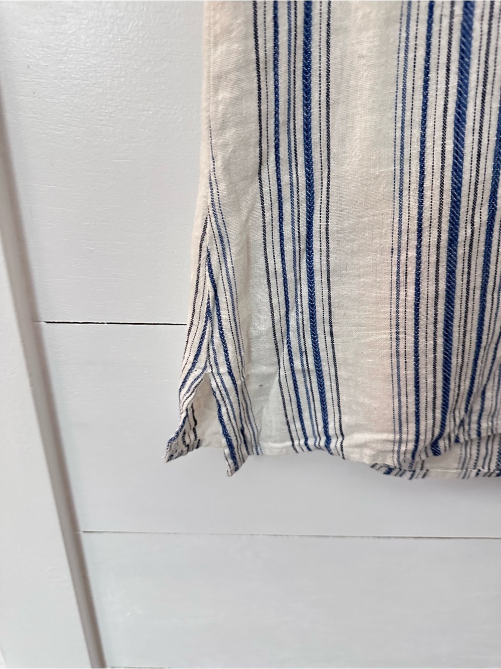 NEW Democracy S blue stripe linen blend off the shoulder top coastal vacation - Picture 4 of 14